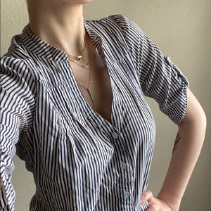 Mandarin Collar Blue & White Striped Button Down